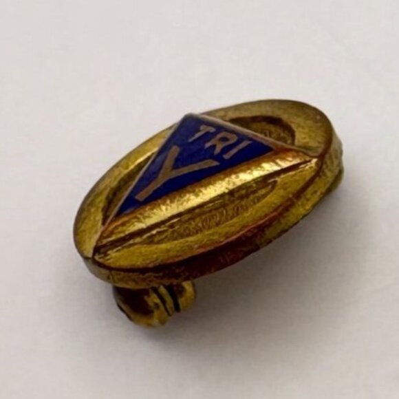 Vintage Tri-Y Tie Tack Lapel Pin YMCA Club Gold & Blue Triangle Enamel 1940s - Picture 4 of 7